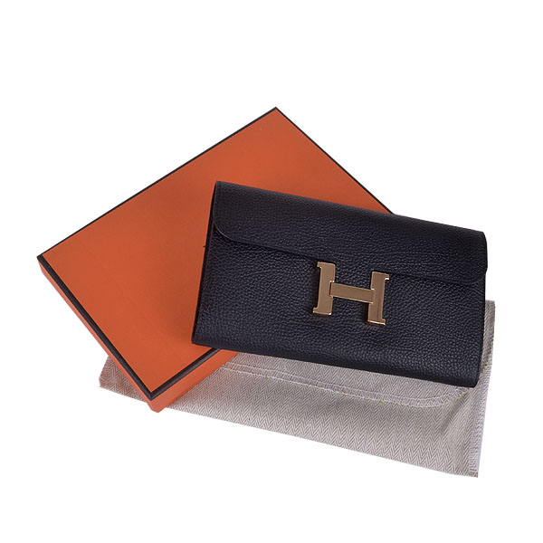 Hermes H 6023 Flap Wallet Black Button Gold